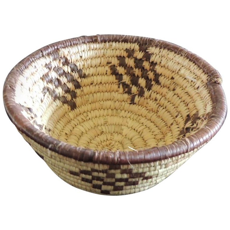 Small Tribal Woven Basket in Natural and Brow at 1stDibs