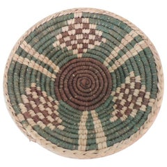 Small Tribal Woven Basket in Natural, Green and Brown