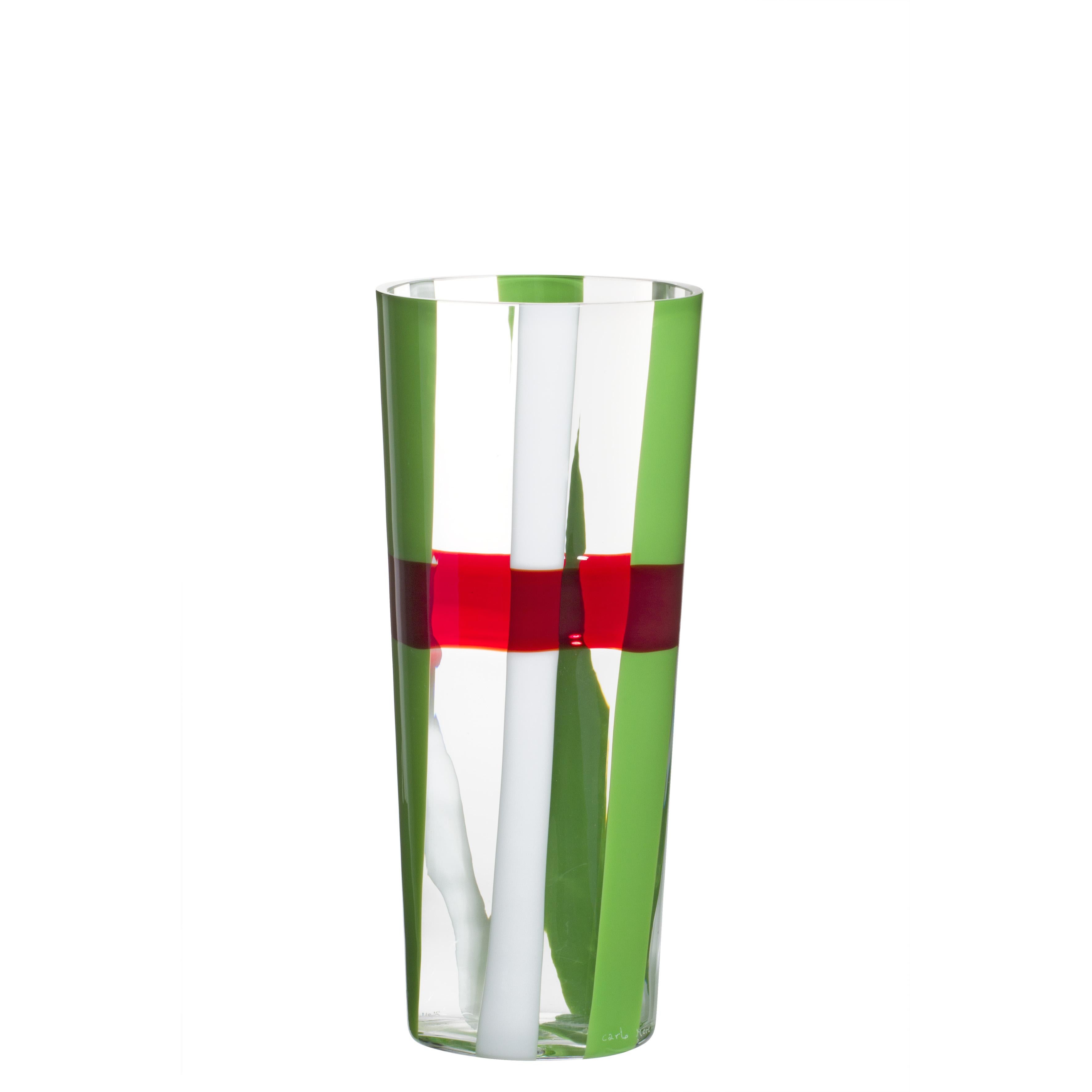 Small Troncocono Vase in Red and Green by Carlo Moretti For Sale