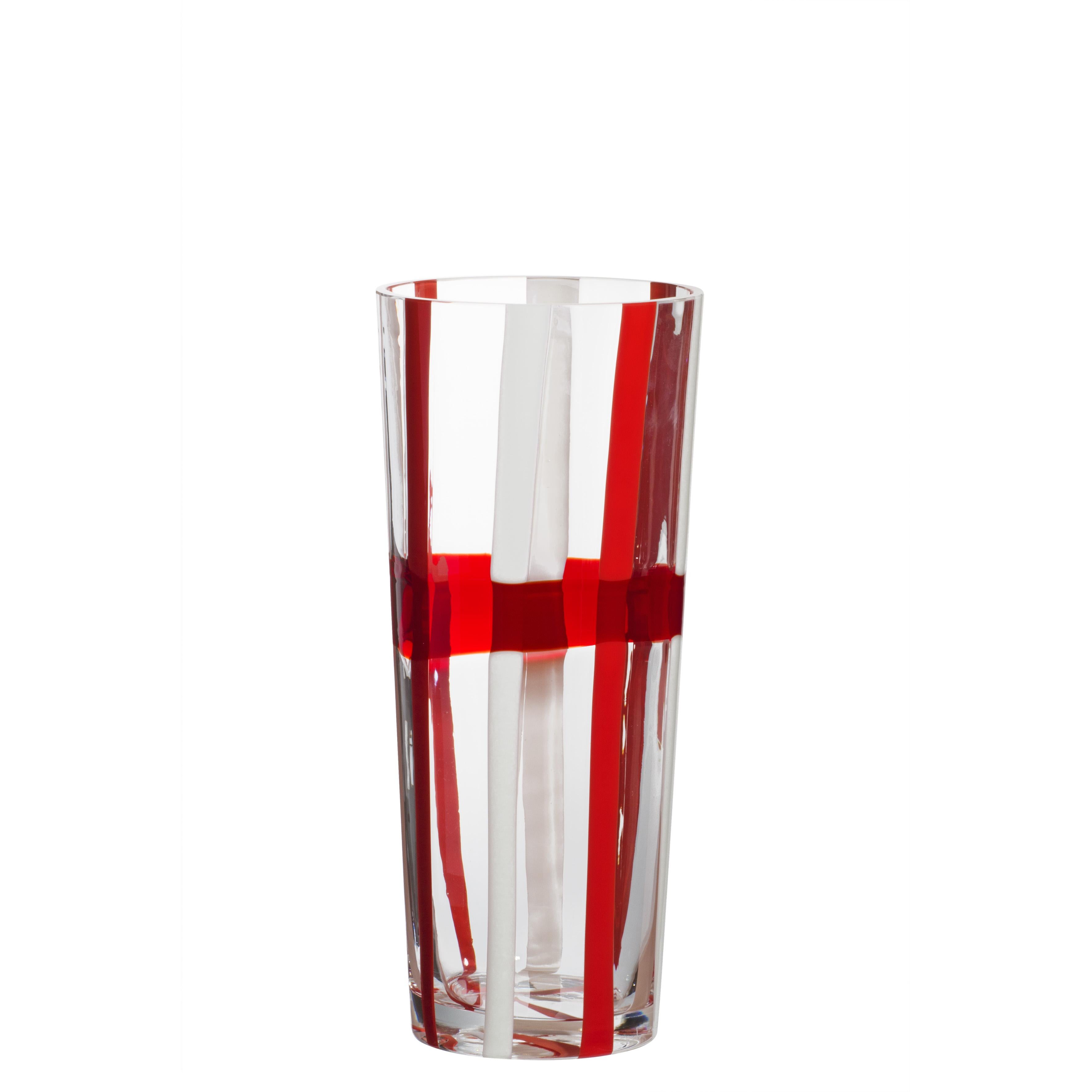Small Troncocono Vase in Red and White by Carlo Moretti For Sale