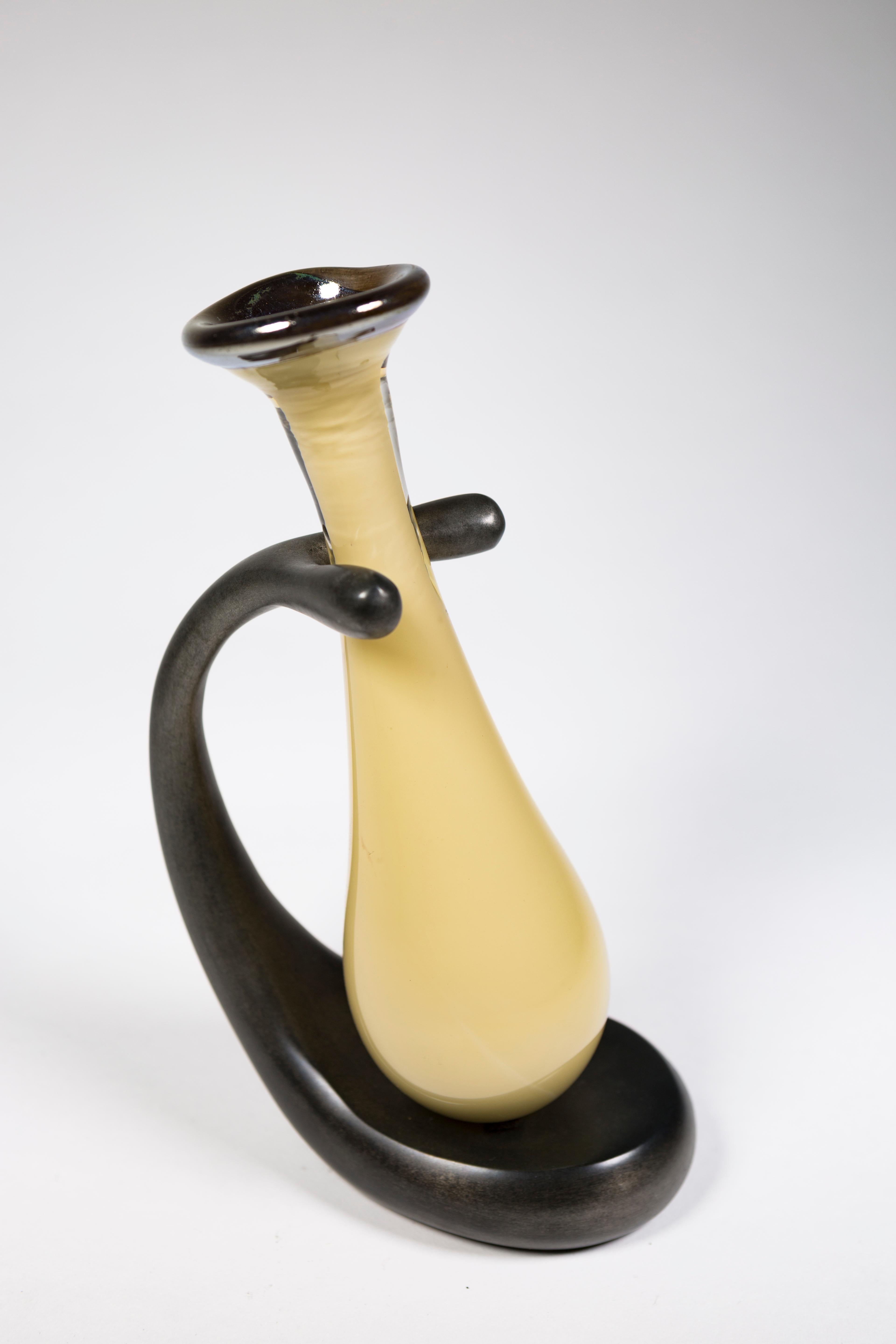 Hand-Crafted Truly Lazy Vase, Bud Vase, Cast Aluminum, Blown Glass, Jordan Mozer, 1999