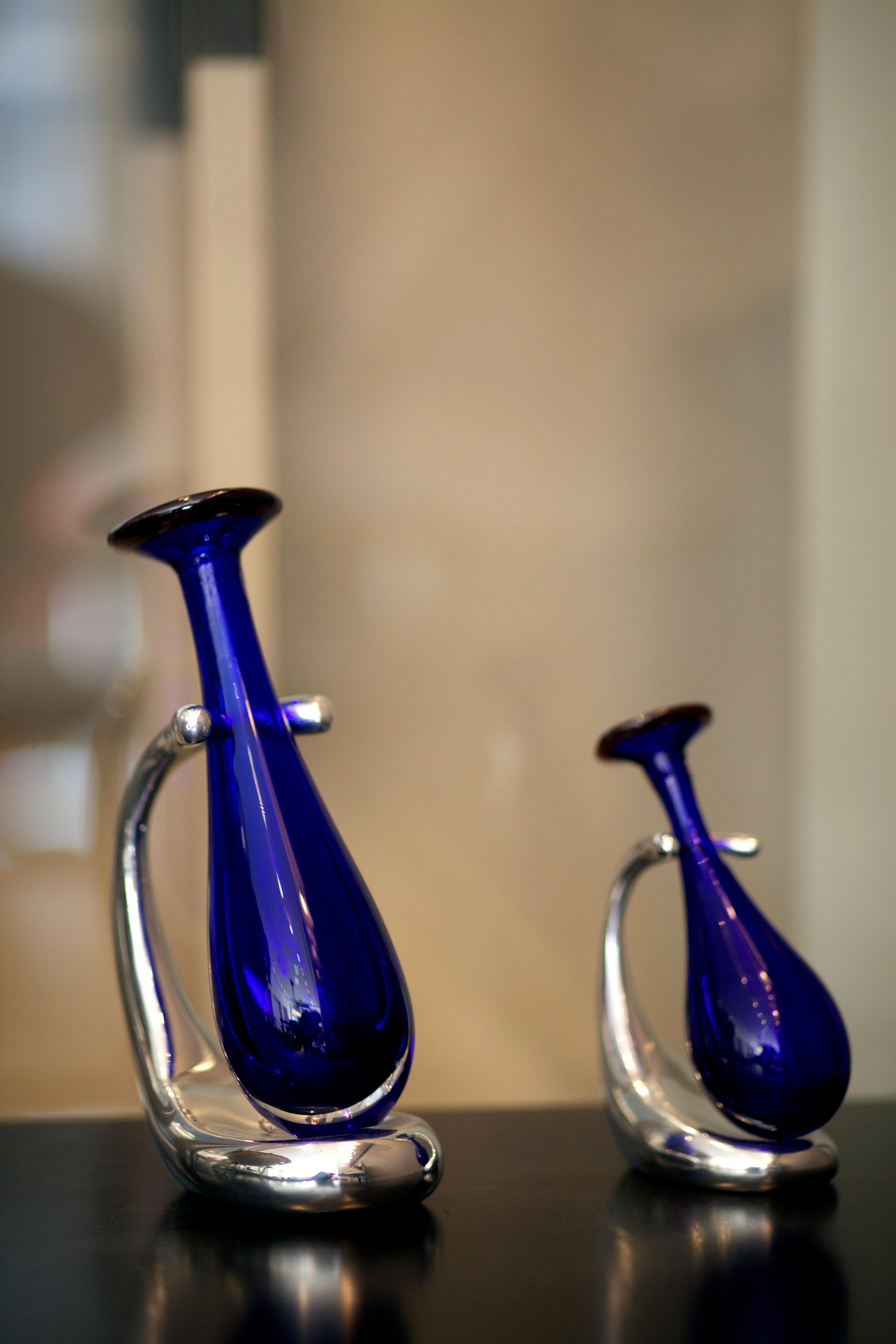 Truly Lazy Vase, Bud Vase, Cast Aluminum, Blown Glass, Jordan Mozer, 1999 (Aluminium)