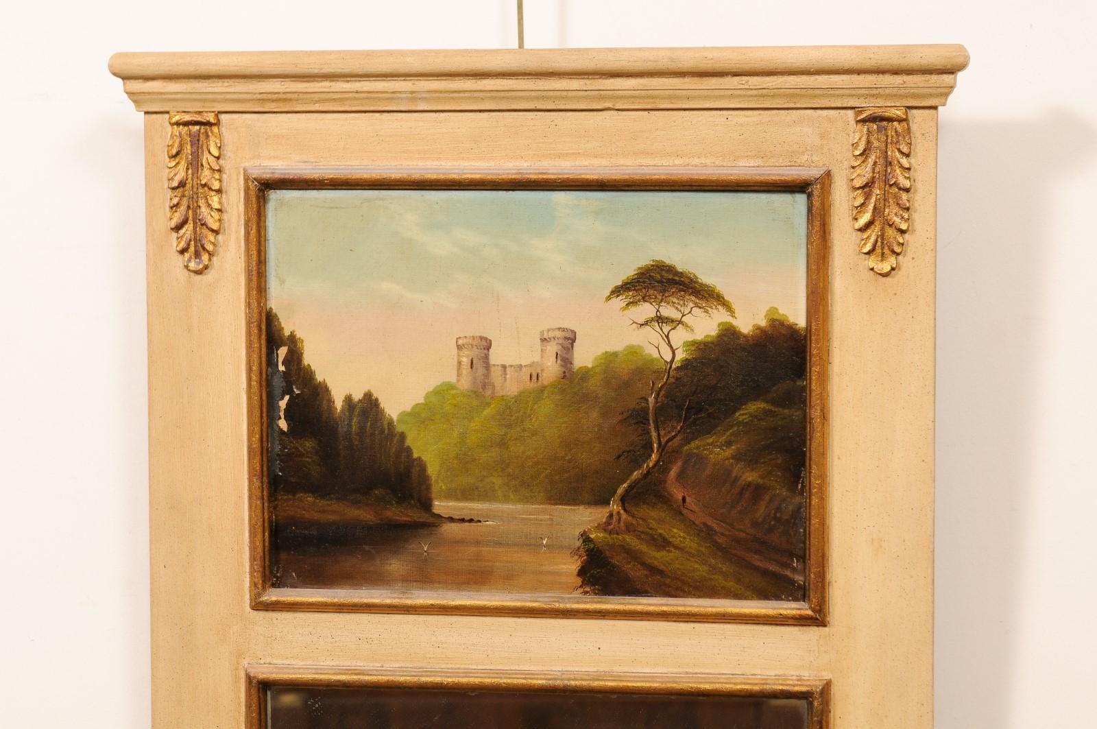 Small Trumeau Mirror with 19th Century Landscape Painting, France For Sale 4