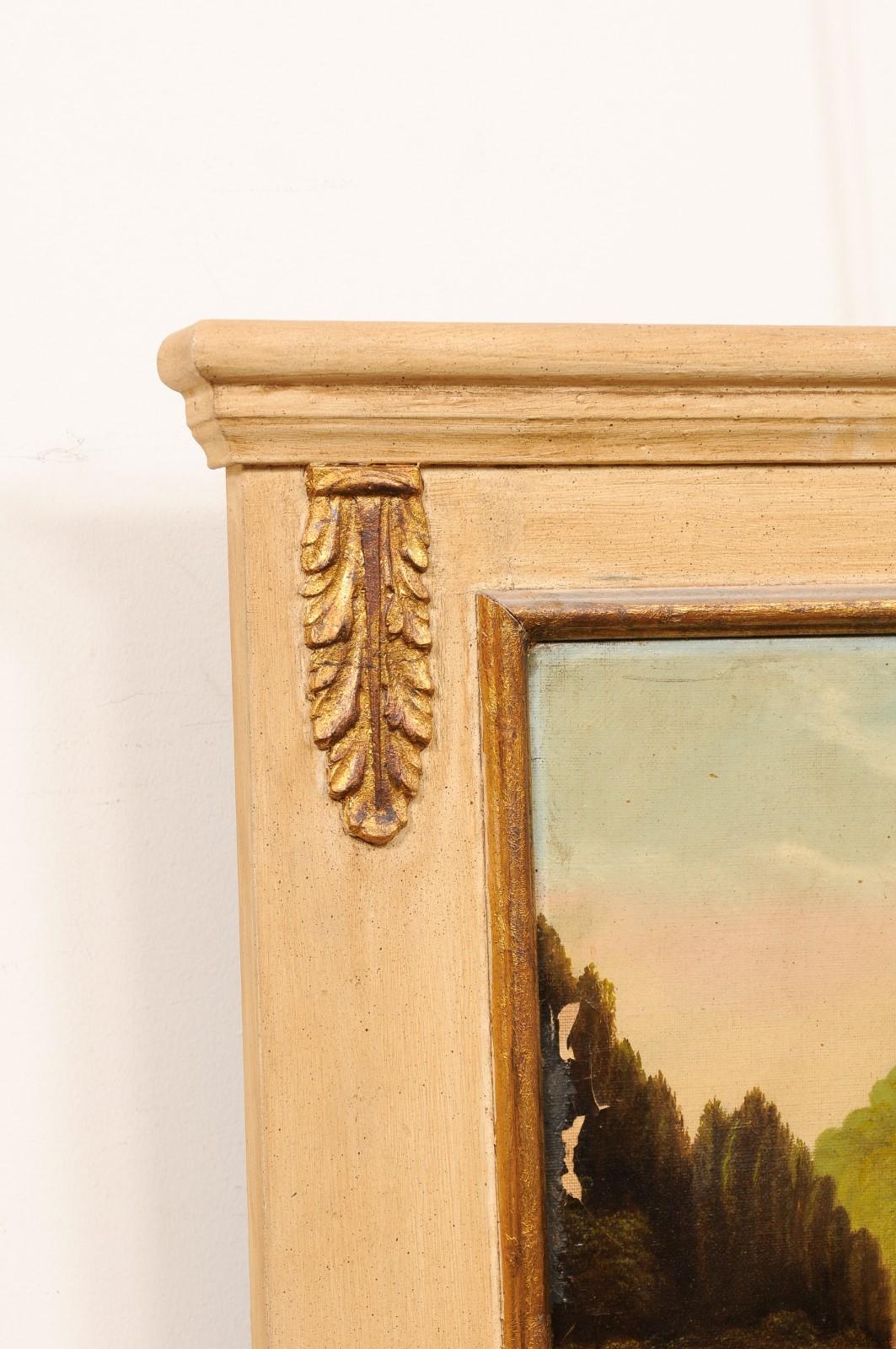 Small Trumeau Mirror with 19th century Landscape Painting, France.