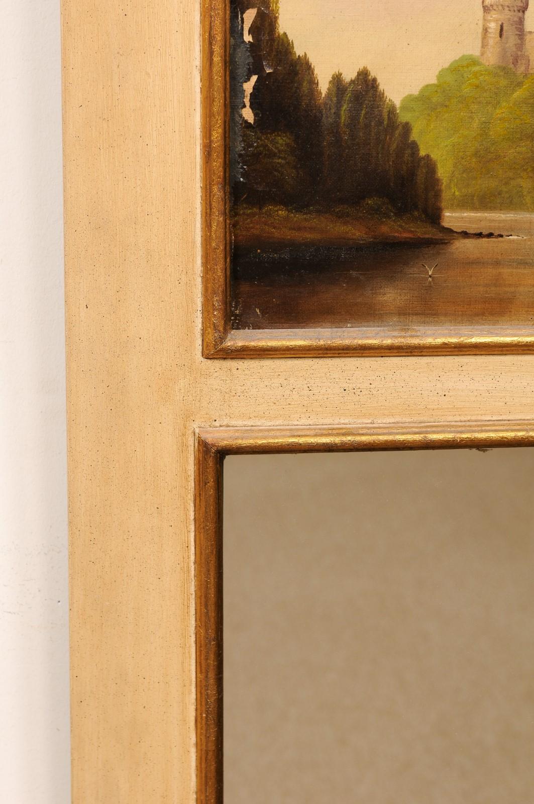 French Small Trumeau Mirror with 19th Century Landscape Painting, France For Sale