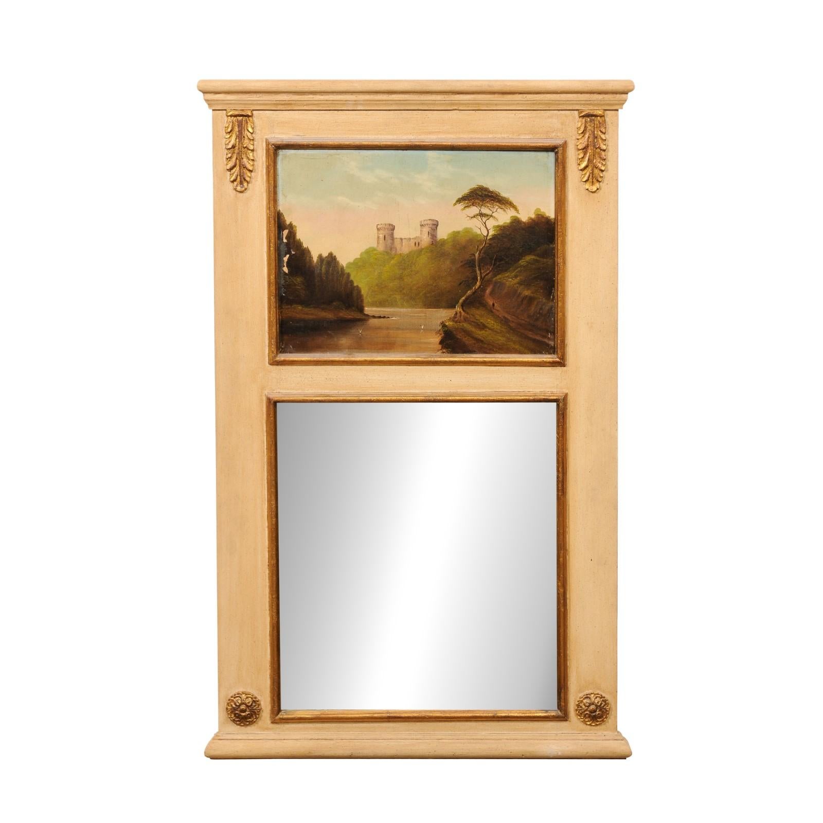 Small Trumeau Mirror with 19th Century Landscape Painting, France For Sale 2