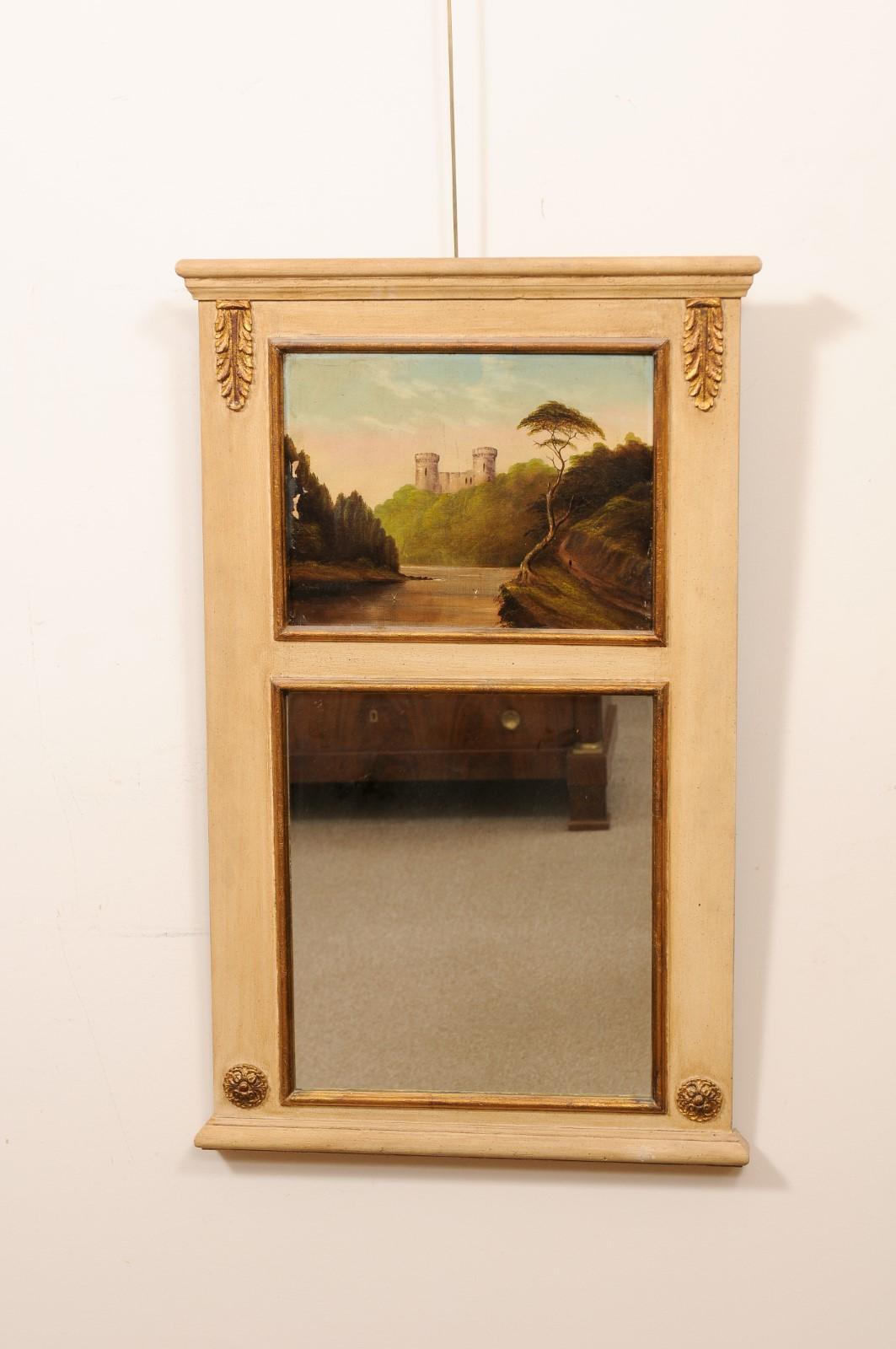 Small Trumeau Mirror with 19th Century Landscape Painting, France For Sale 3