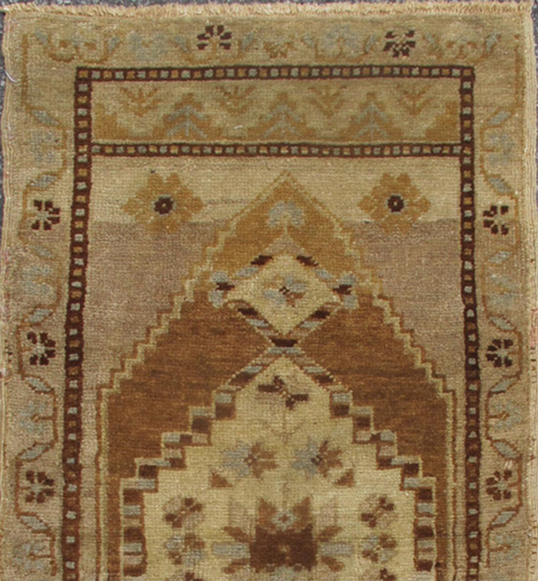 20th Century Small Turkish Oushak Carpet with Central Medallion in Light Brown, Taupe & Gray