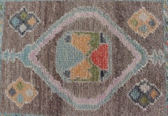 Small Turkish Oushak Rug with Central Medallion in Lt Brown and Seafoam Accents