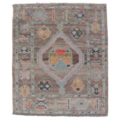 Small Turkish Oushak Rug with Soft Purple, Rose, Seafoam and Muted Pastel Accent
