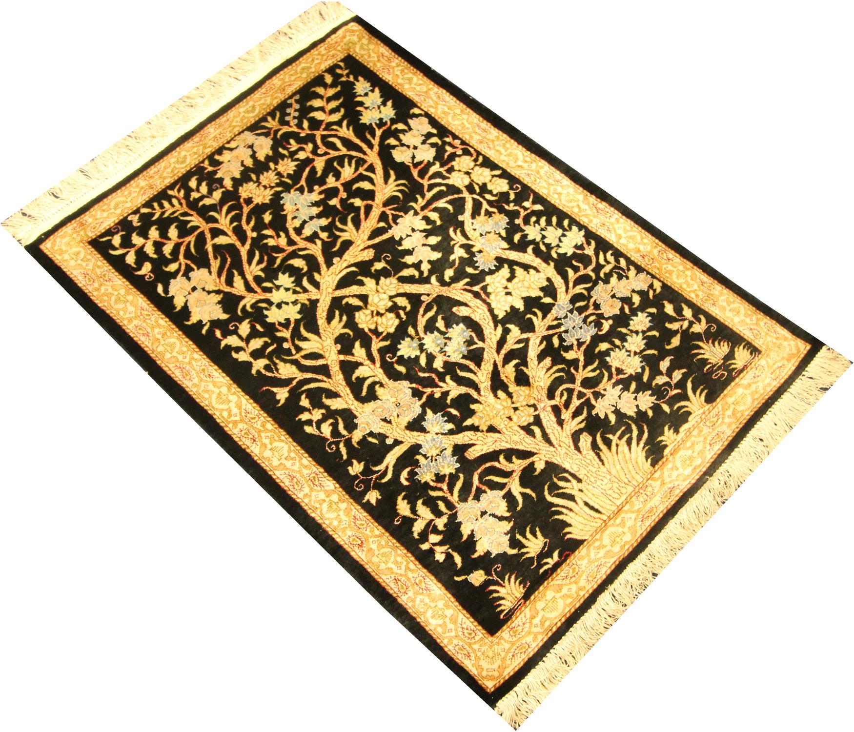 Kleiner türkischer Seidenteppich, Handgefertigter Teppich Orientteppich Lebensbaum (Rokoko) im Angebot