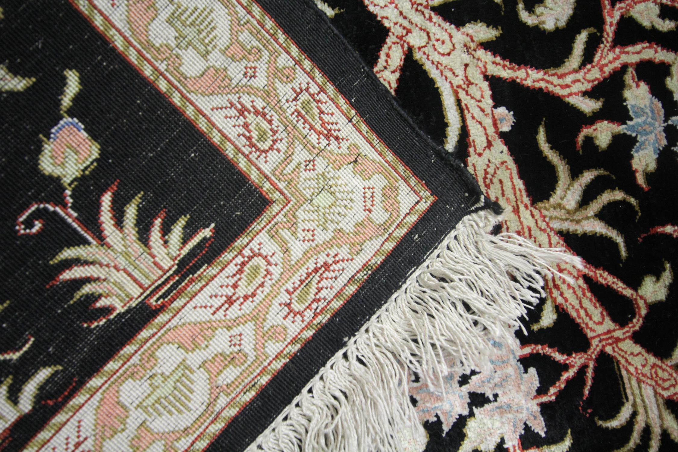 Small Turkish Silk Rug, Handmade Carpet Oriental Rug Tree of Life For Sale 2