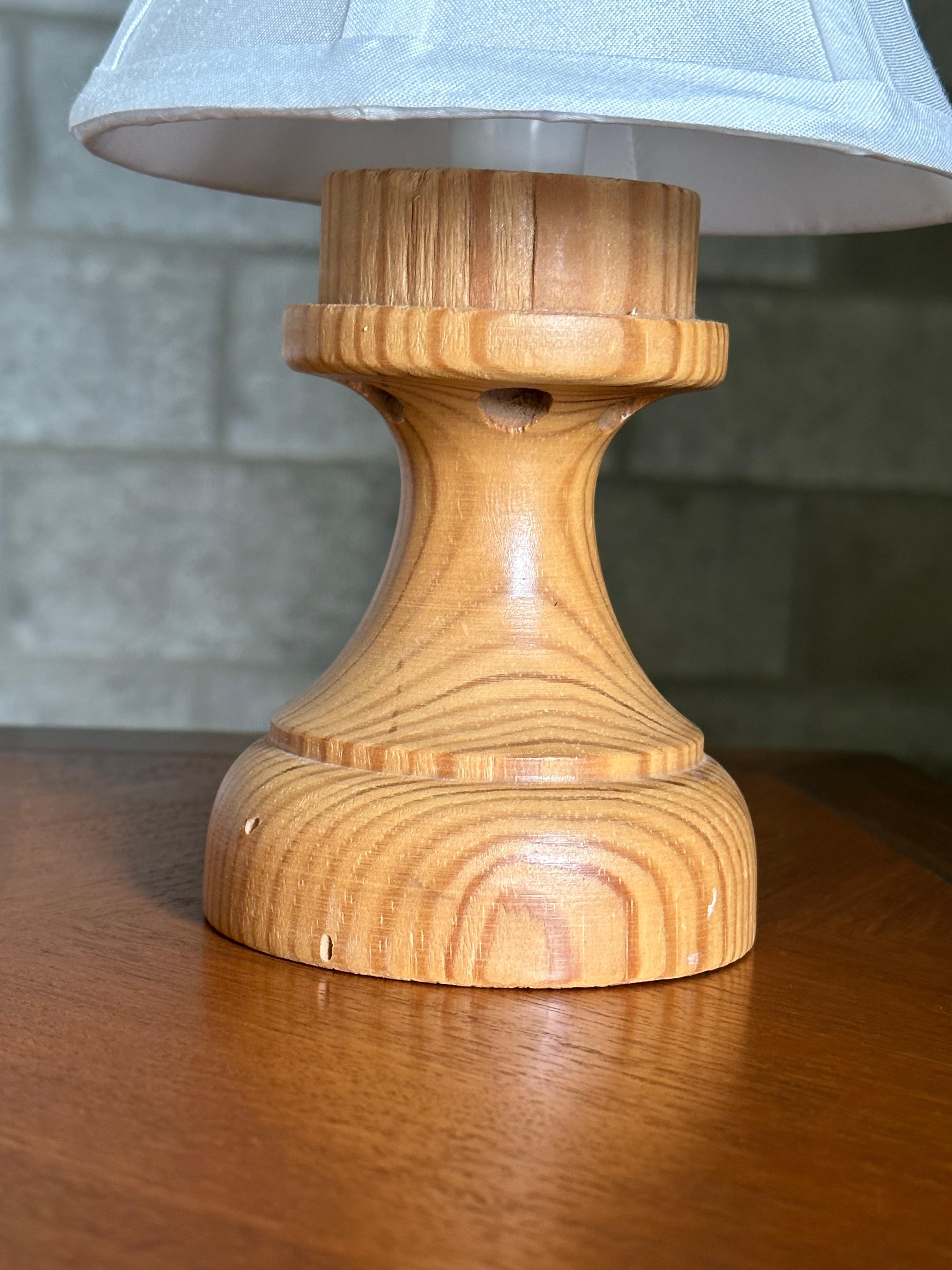 Late 20th Century Small Turned Pine Lamps, Sweden, 1970s For Sale