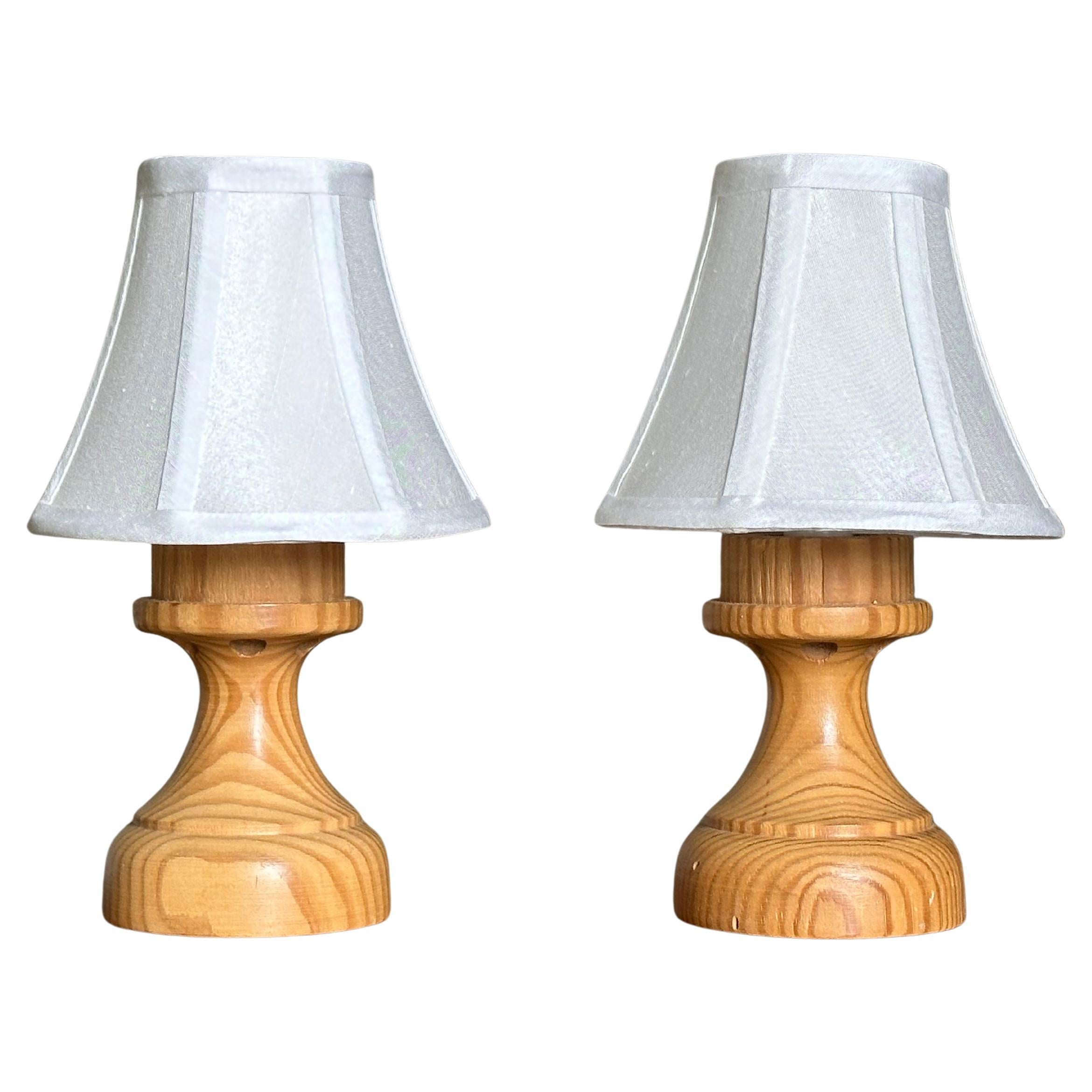 Small Turned Pine Lamps, Sweden, 1970s For Sale