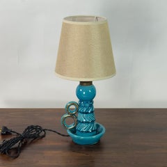 Small Turquoise Ceramic Candlestick Lamp by Accolay Pottery