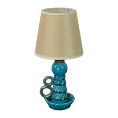 Small Turquoise Ceramic Candlestick Lamp by Accolay Pottery