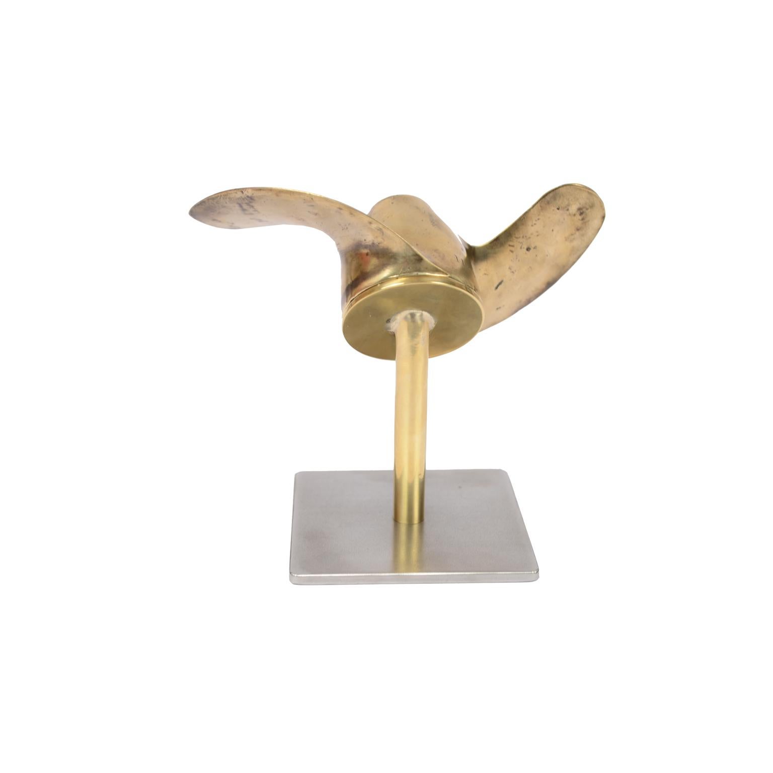 Mid-20th Century Small Two-Bladed Bronze Propeller with Base