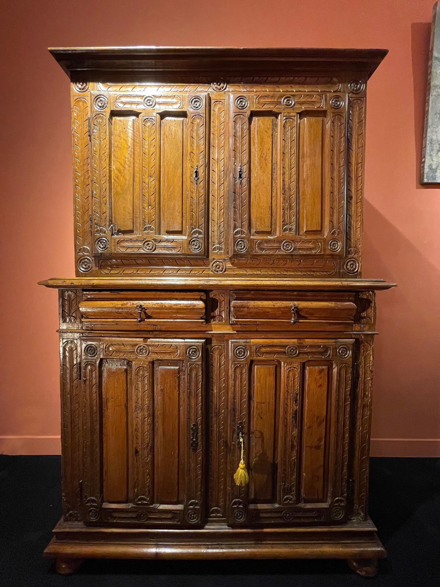 Renaissance Small Two-Body Buffet Decorated with Bird Quills For Sale