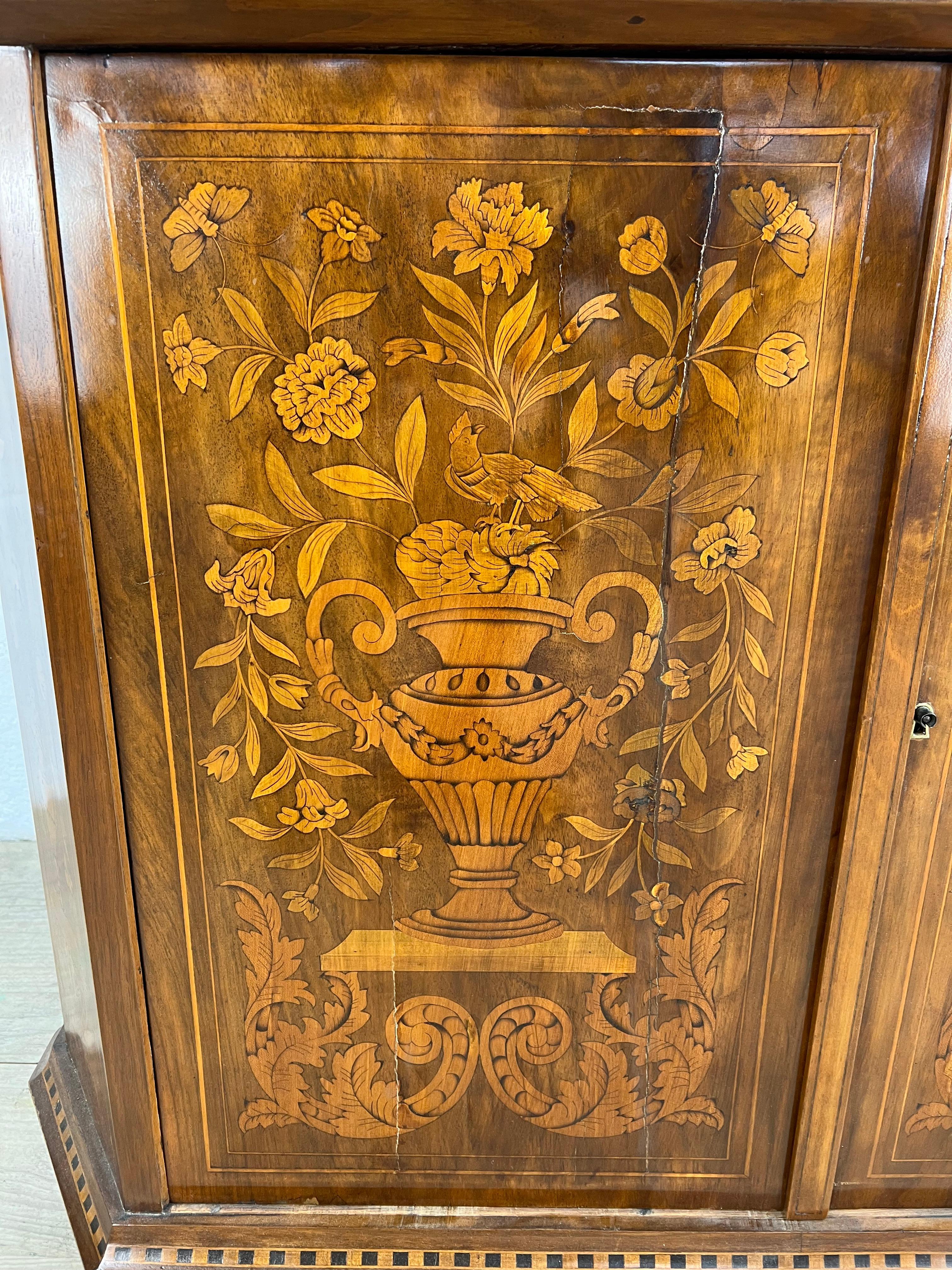 Walnut Small Two-body Dresser In Inlaid Wood For Sale