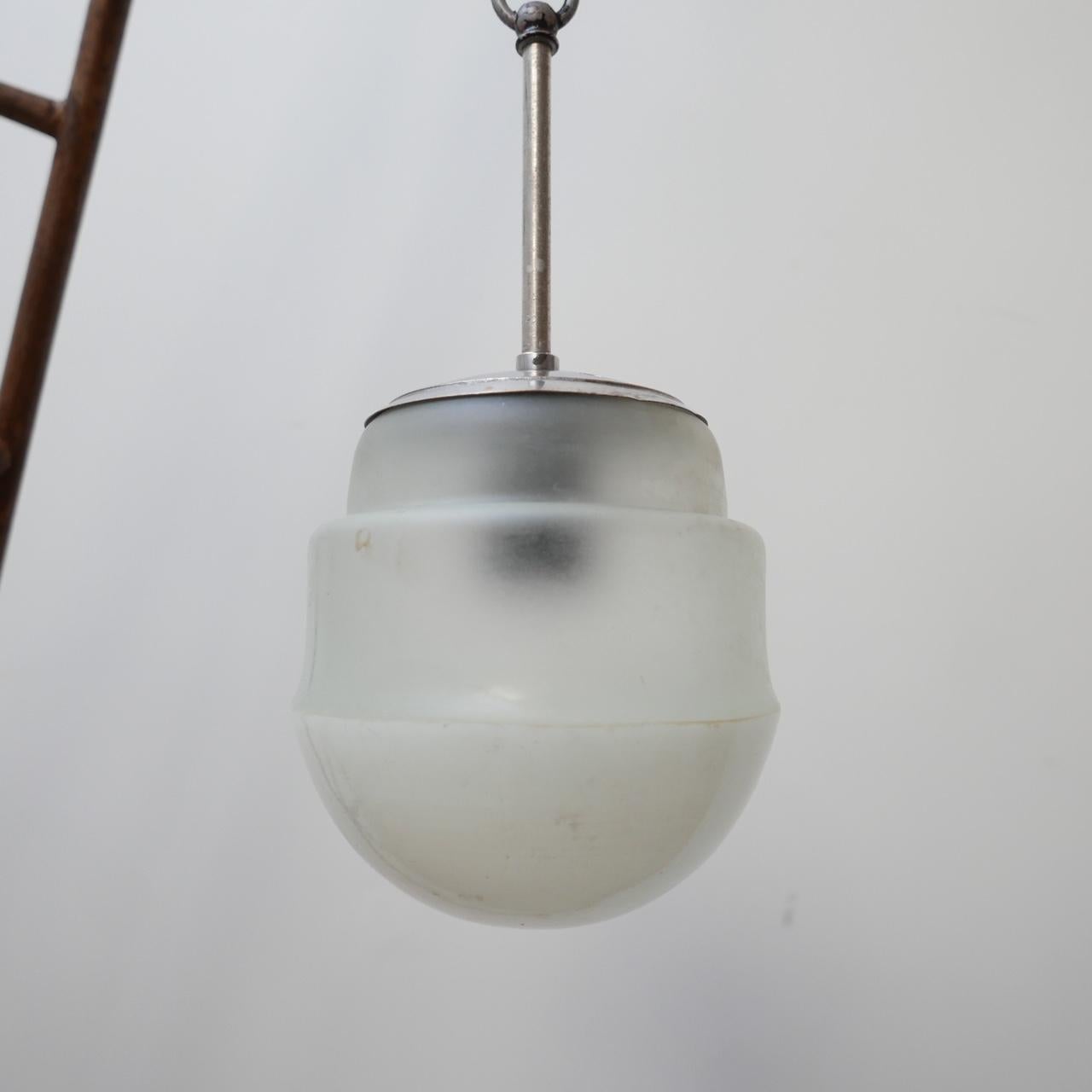 Small Two Tone Opaline and White Glass Mid-Century Pendant Light In Good Condition For Sale In London, GB