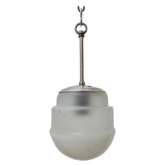 Small Two Tone Opaline and White Glass Mid-Century Pendant Light