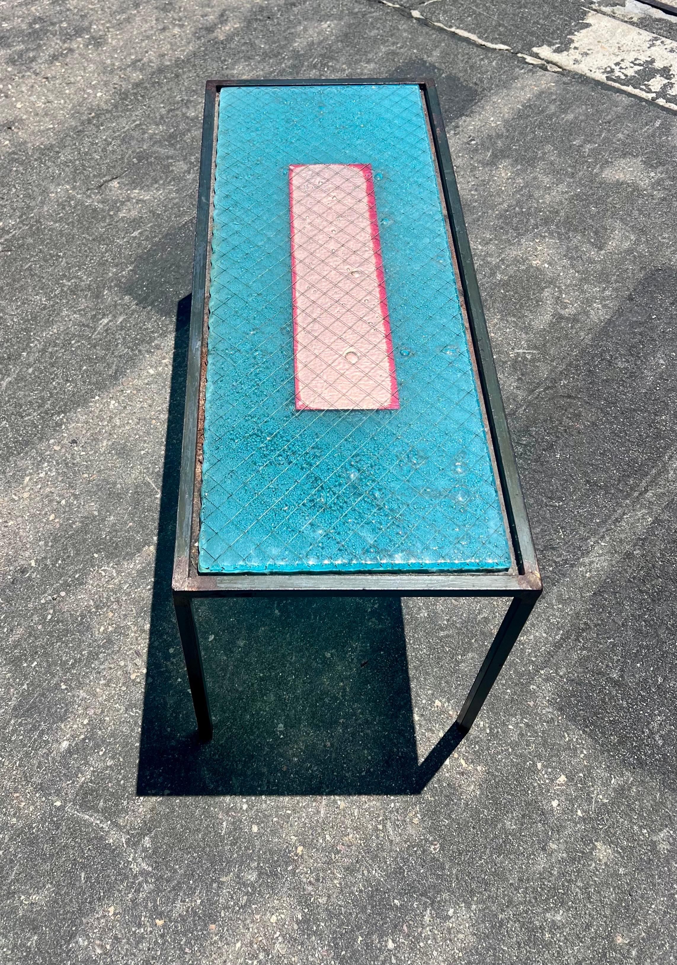 Post-Modern small Unique Coffee Table California Designe Glass Top Coffee Table by Anna Cabo For Sale