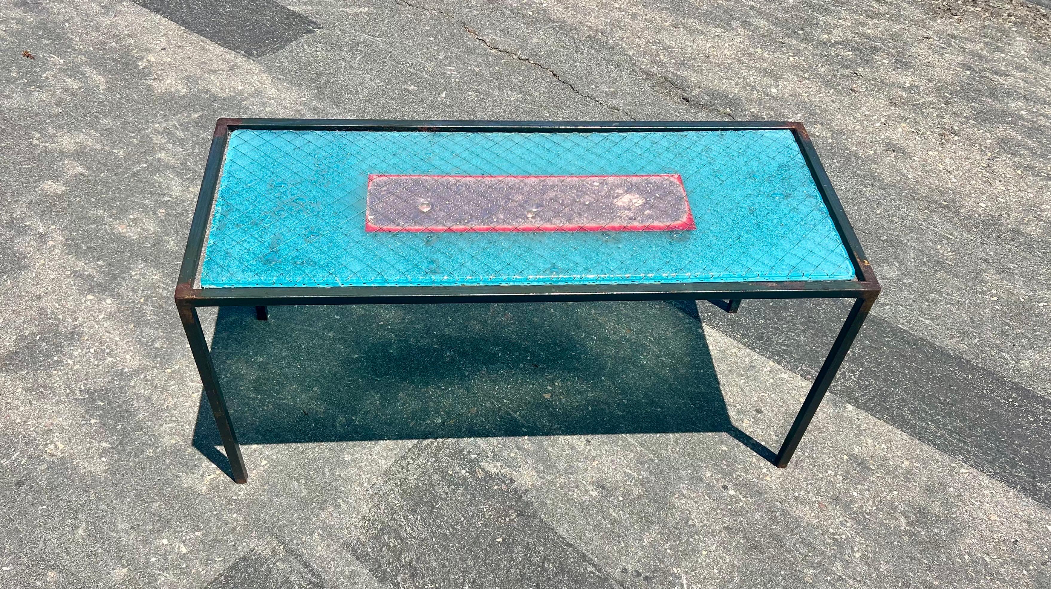 small Unique Coffee Table California Designe Glass Top Coffee Table by Anna Cabo In Excellent Condition For Sale In San Diego, CA