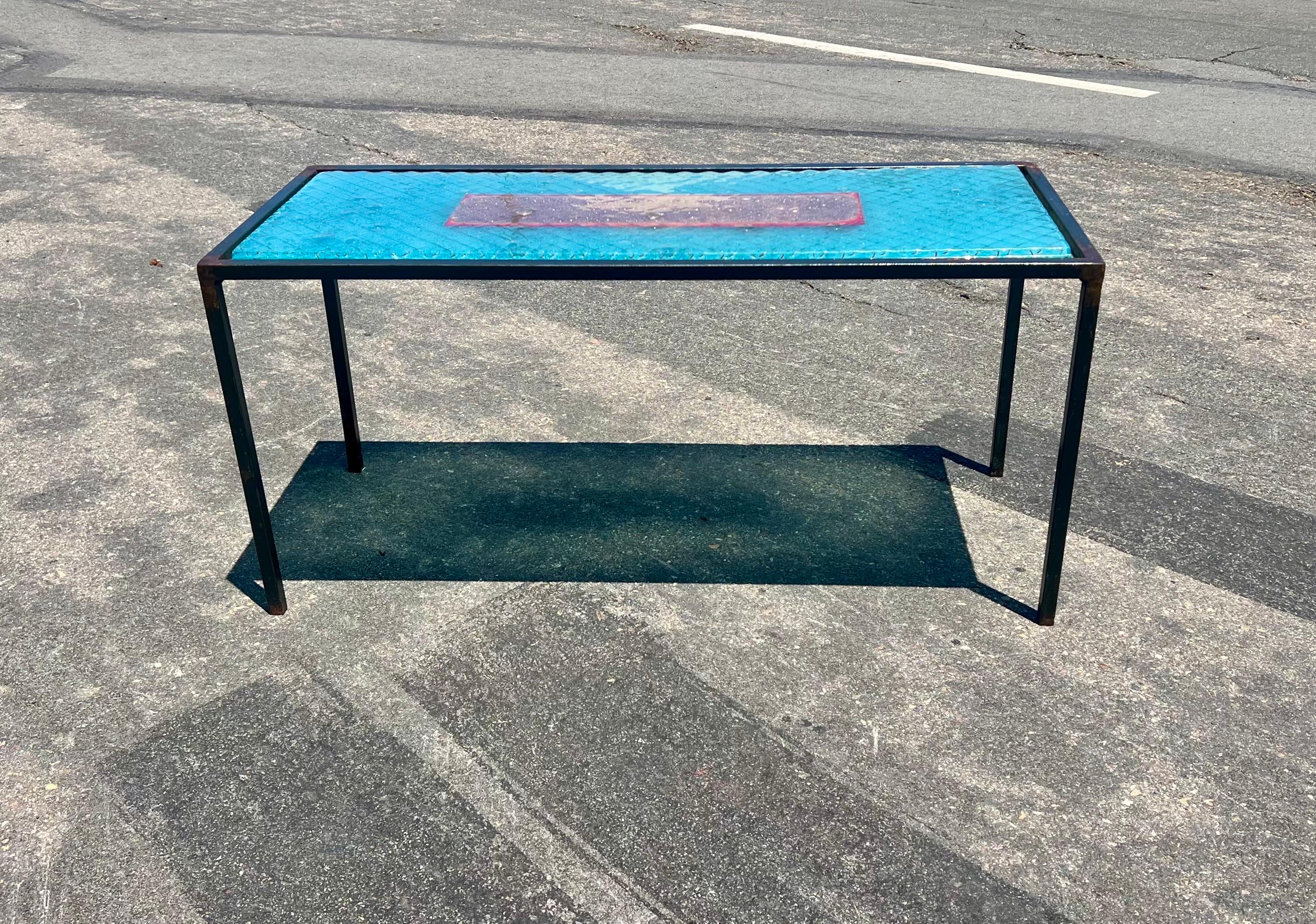20th Century small Unique Coffee Table California Designe Glass Top Coffee Table by Anna Cabo For Sale