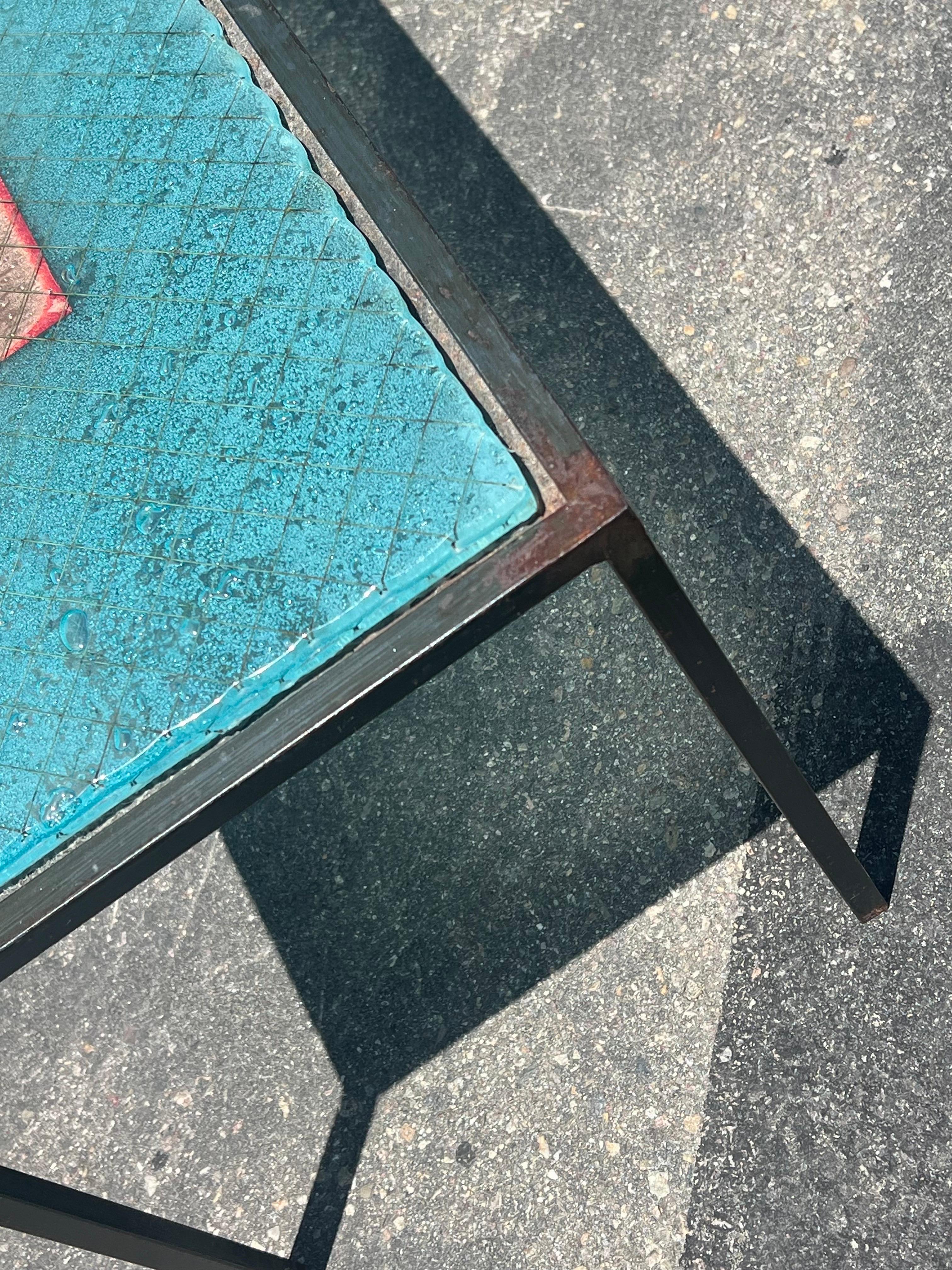 Steel small Unique Coffee Table California Designe Glass Top Coffee Table by Anna Cabo For Sale