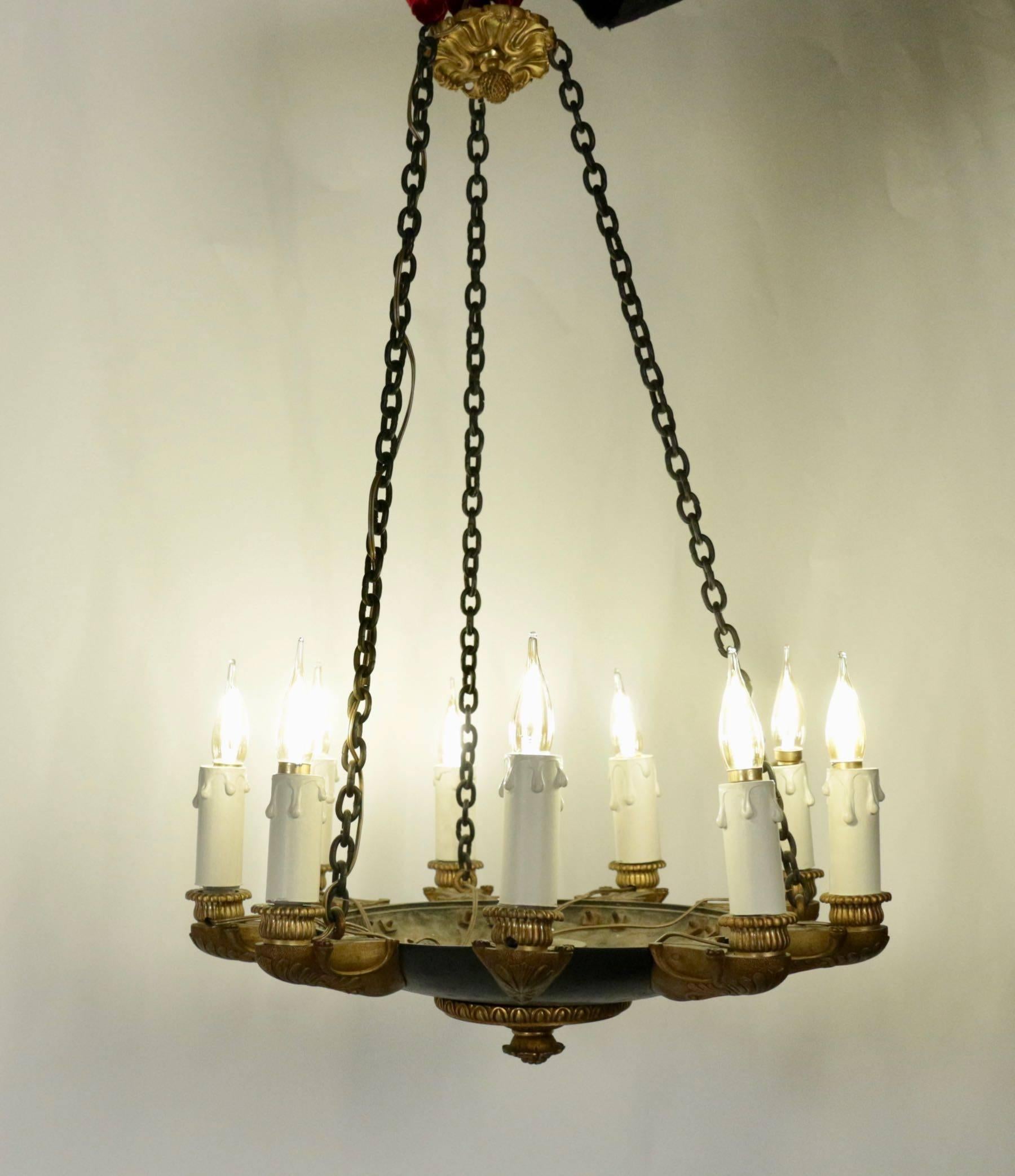 French Small Unusual Empire Chandelier with Many Arms '9 Lights'
