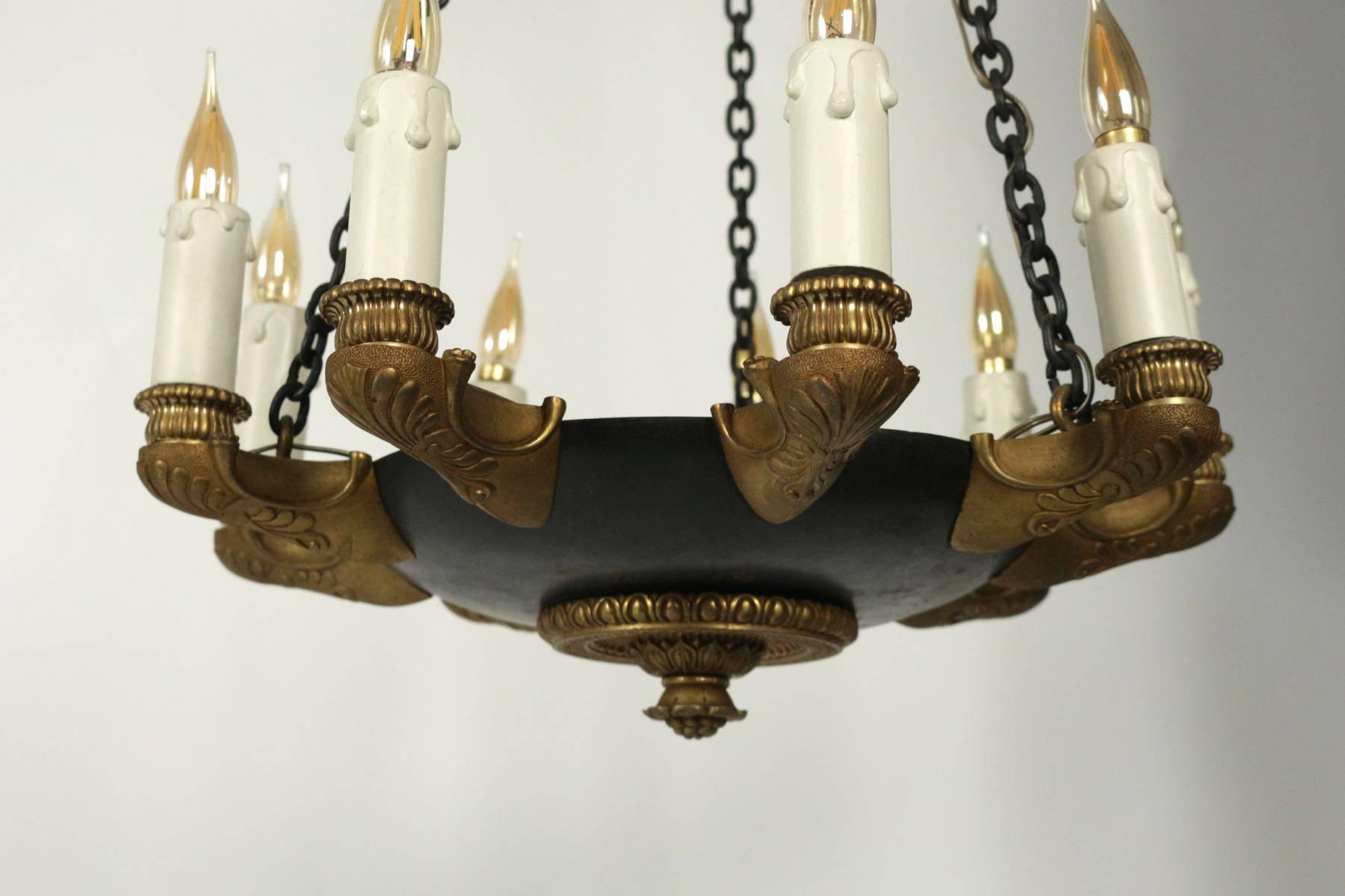 19th Century Small Unusual Empire Chandelier with Many Arms '9 Lights'