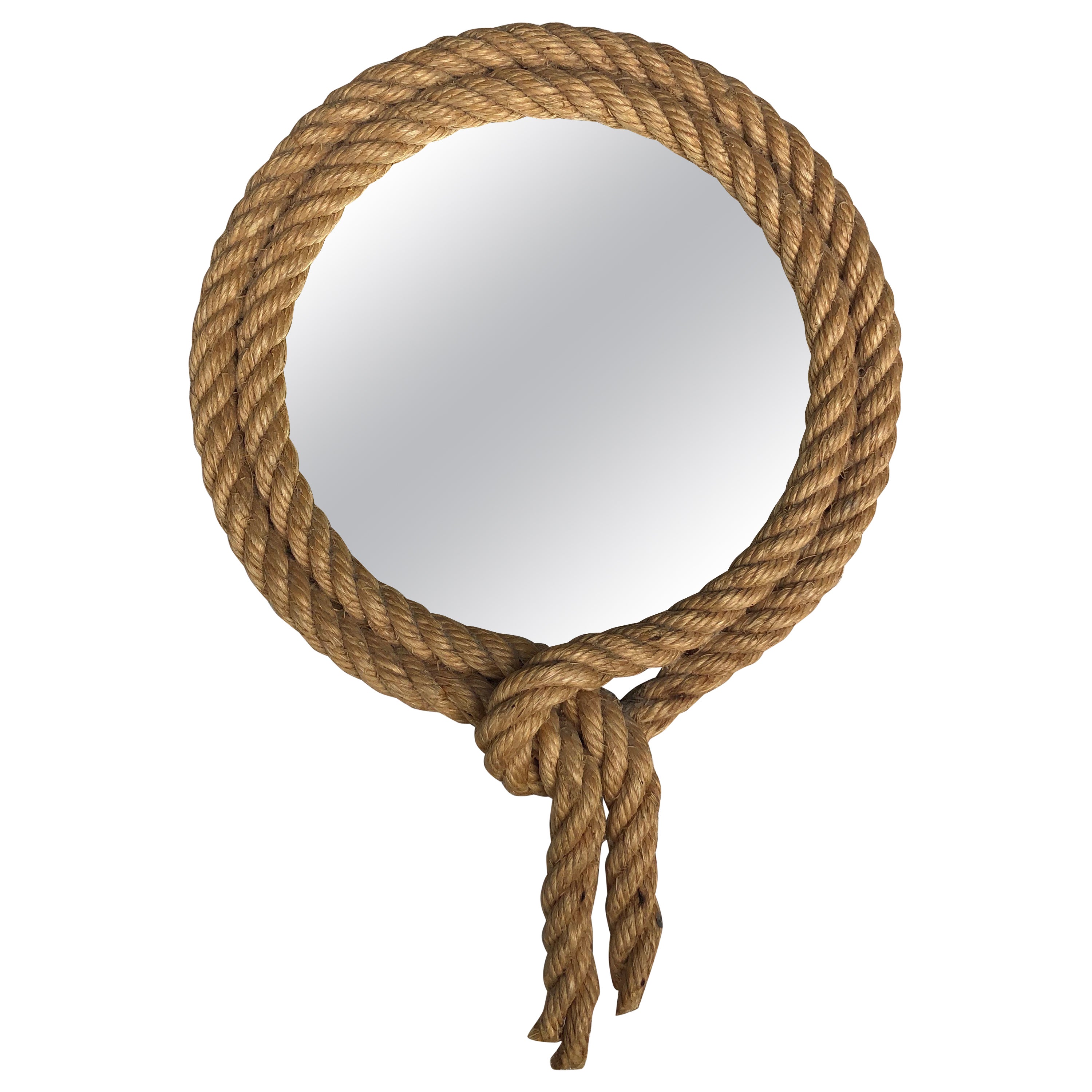 Small Unusual Round Lariat Rope Mirror Audoux Minet, circa 1960