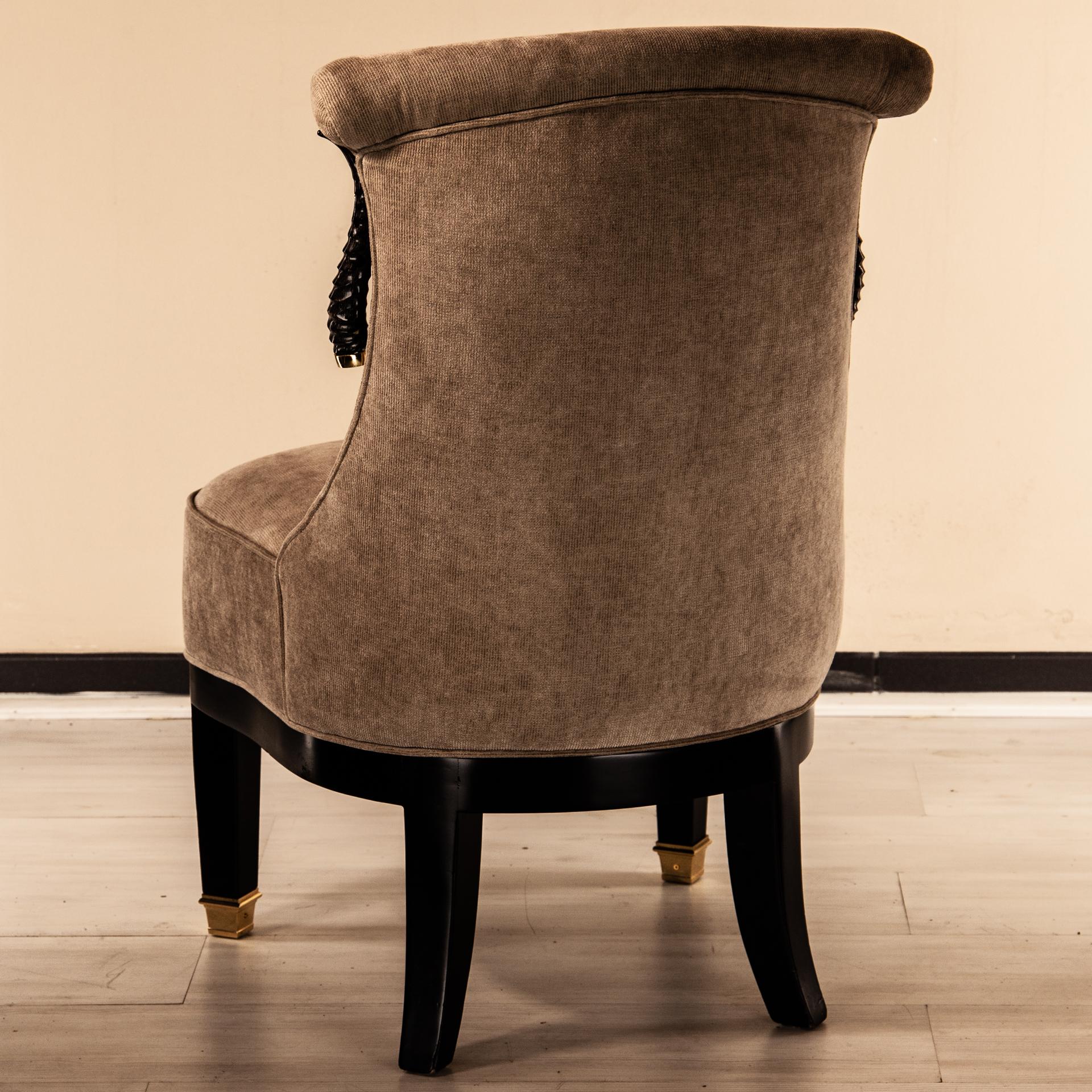 Contemporary Small Upholstered Chair Gazzella, Natural Horn, Solid Brass Finials and Details For Sale