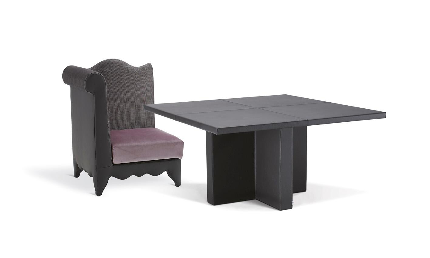 Italian Small Upholstered Leather Table Customizable For Sale