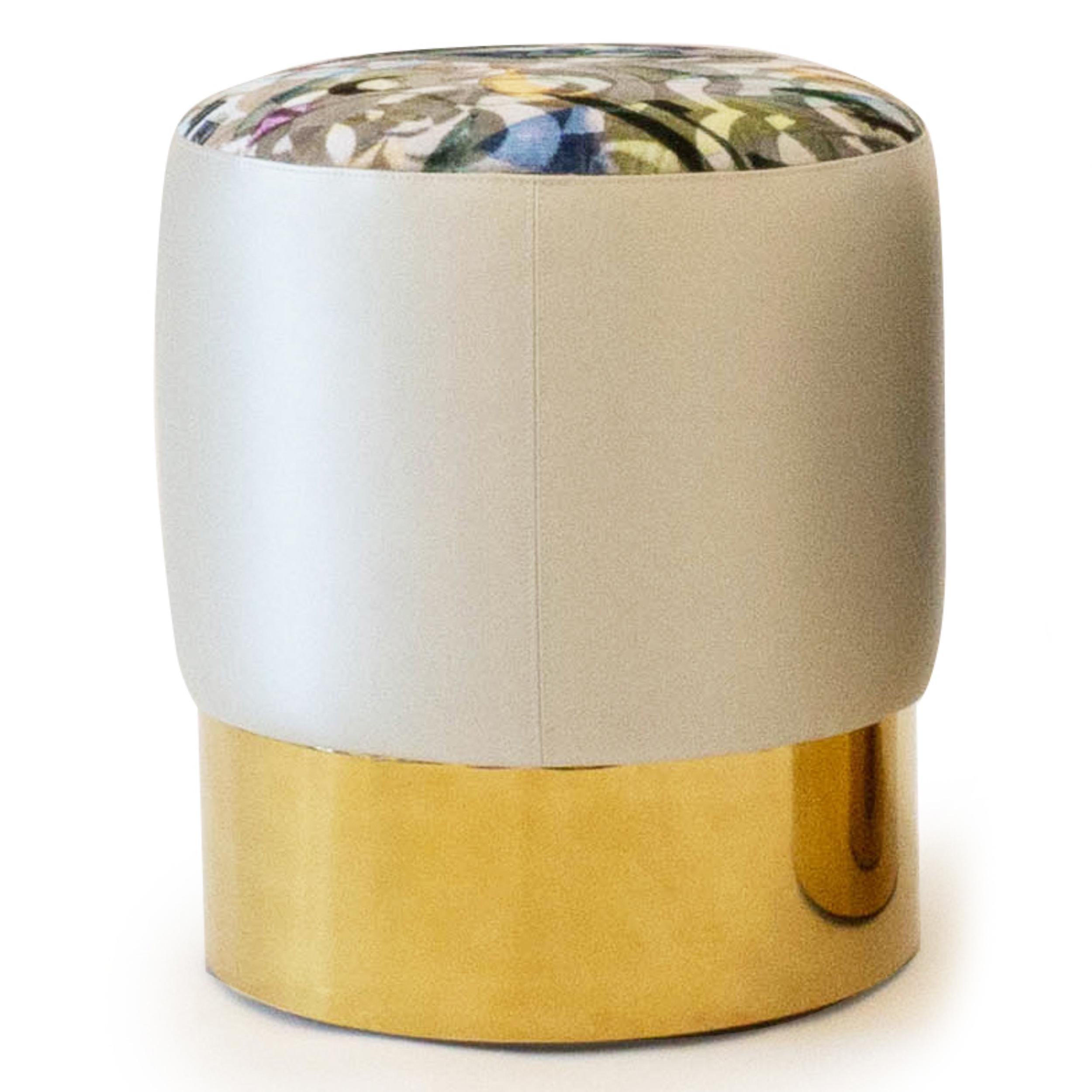 American Small Upholstered Ottoman with Brass Base For Sale
