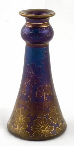 Small Vase Loetz Blue Purple Gold Flowers circa 1900 Austrian Jugendstil