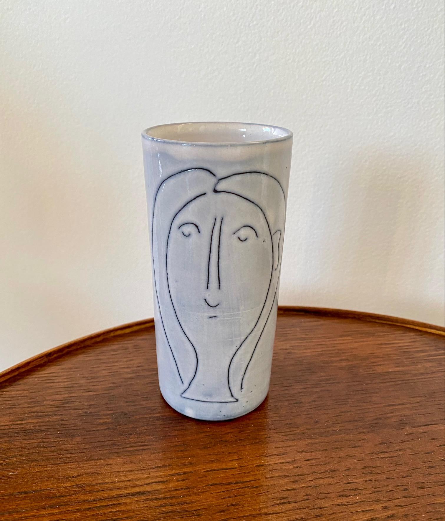 Small Vase with 2 Woman's Faces Signed by Jacques Innocenti, 1950s For Sale 2