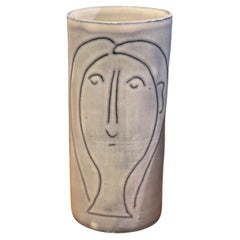 Small Vase with 2 Woman's Faces Signed by Jacques Innocenti, 1950s