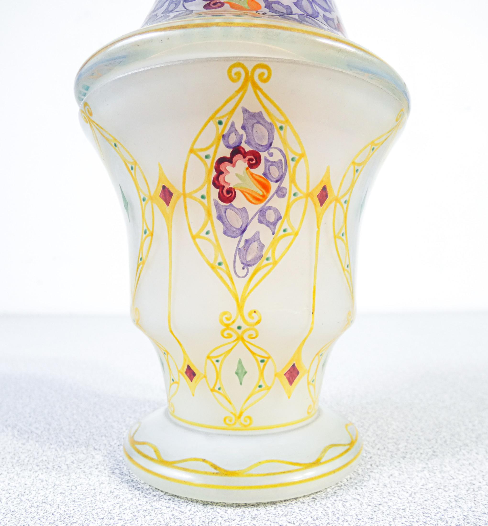 Small Vase with Lid in Art Nouveau Style, Hand Painted Opal Glass, France, 1900s 2