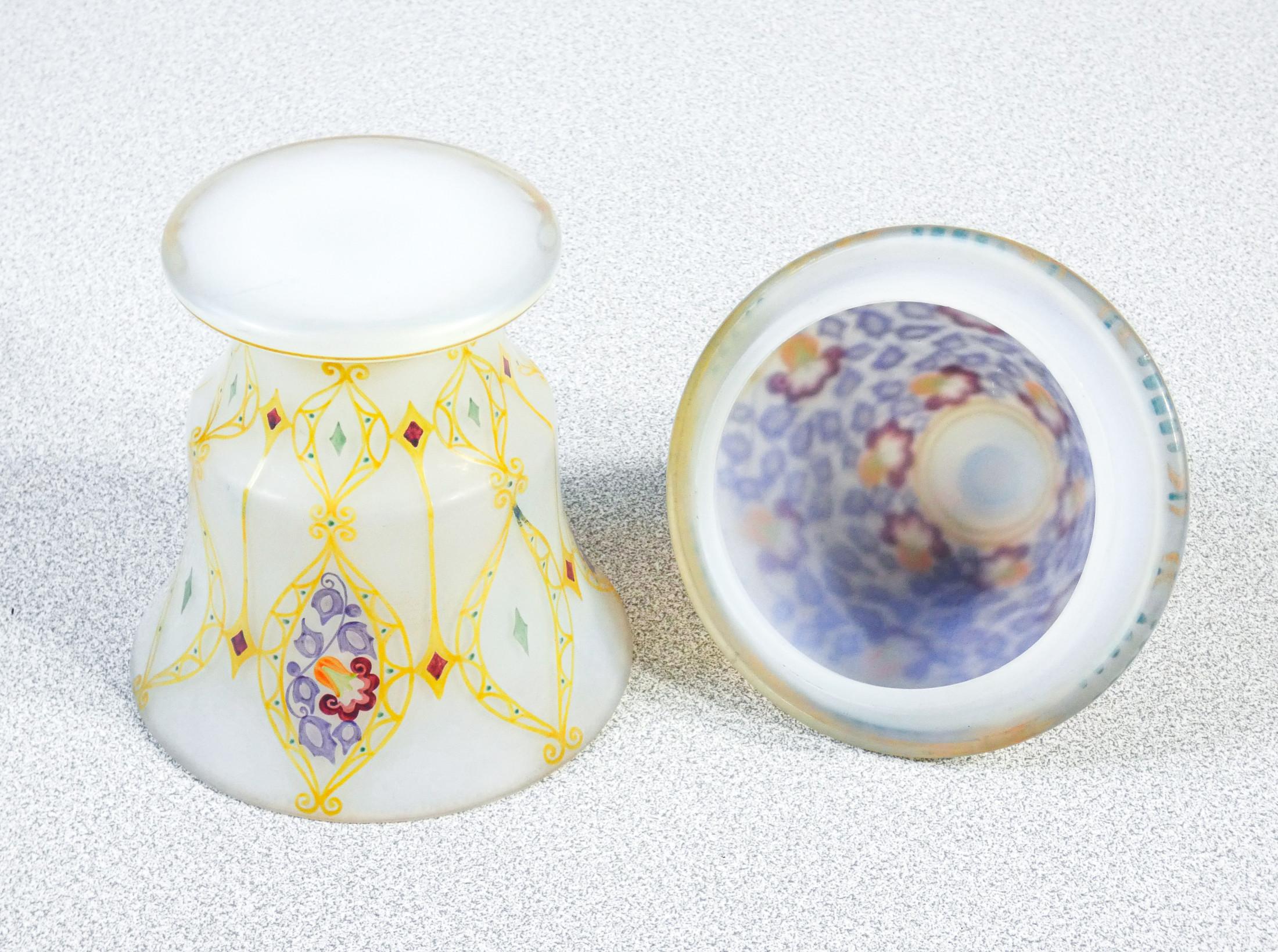 Small Vase with Lid in Art Nouveau Style, Hand Painted Opal Glass, France, 1900s 3