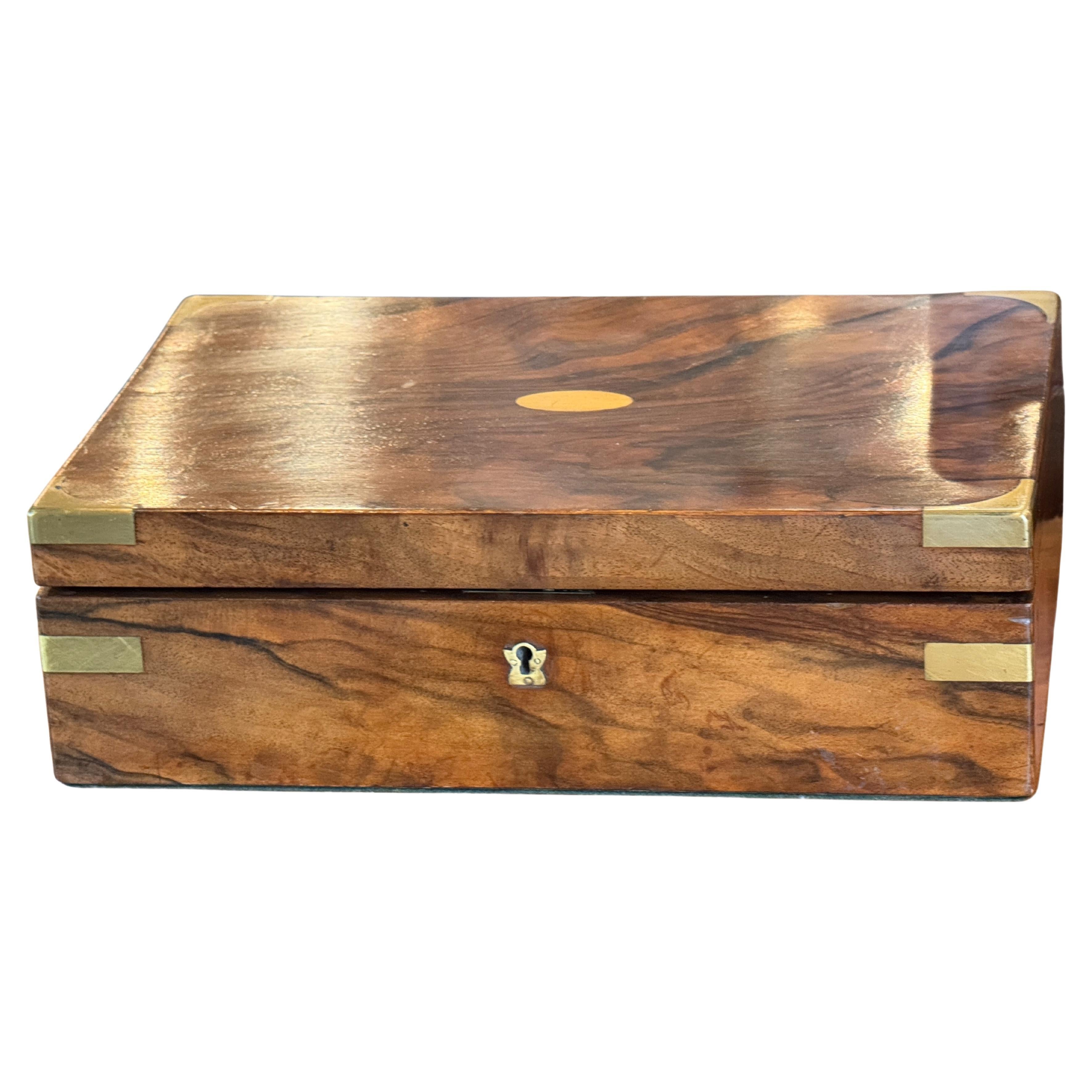 Small Veneered Box With Brass Corner Mounts