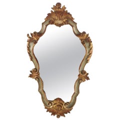 Small Venetian Baroque Mirror 18th-Century Hand Carved Gold Leaf Decorated Green