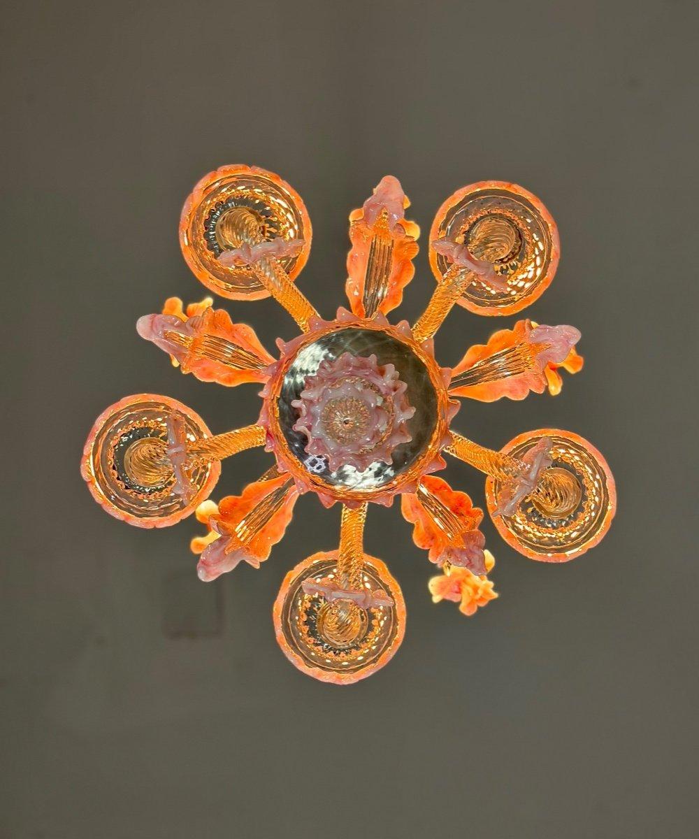 Louis XV Small Venetian Chandelier In Colorless And Pink Murano Glass 5 Arms 1920 For Sale