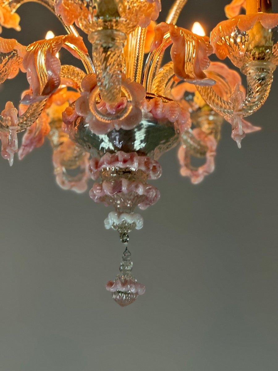 20th Century Small Venetian Chandelier In Colorless And Pink Murano Glass 5 Arms 1920 For Sale
