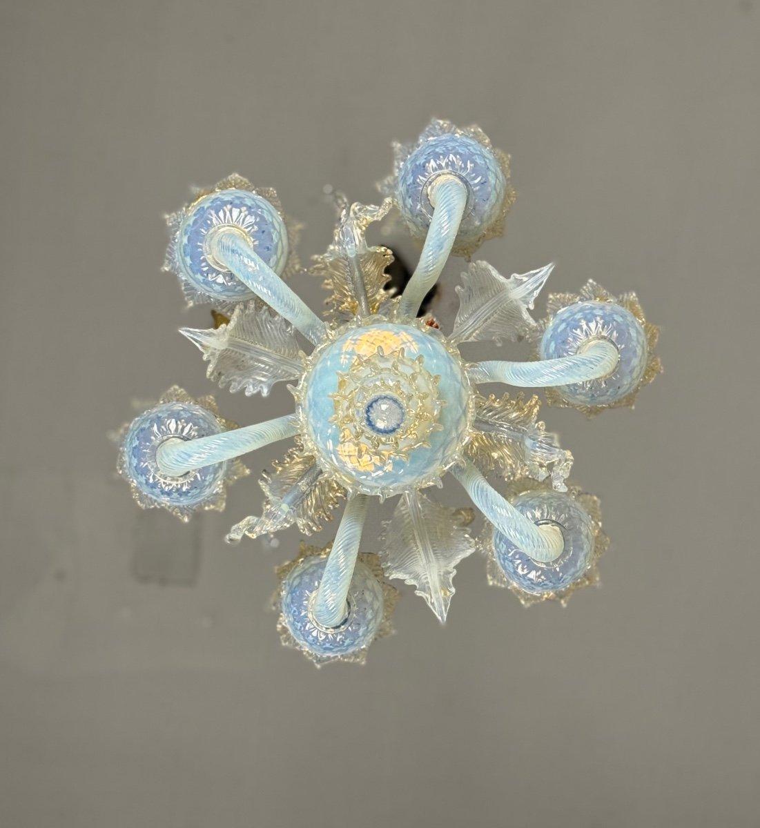 Small Venetian Chandelier In Opalescent Blue And Gold Murano Glass For Sale 3
