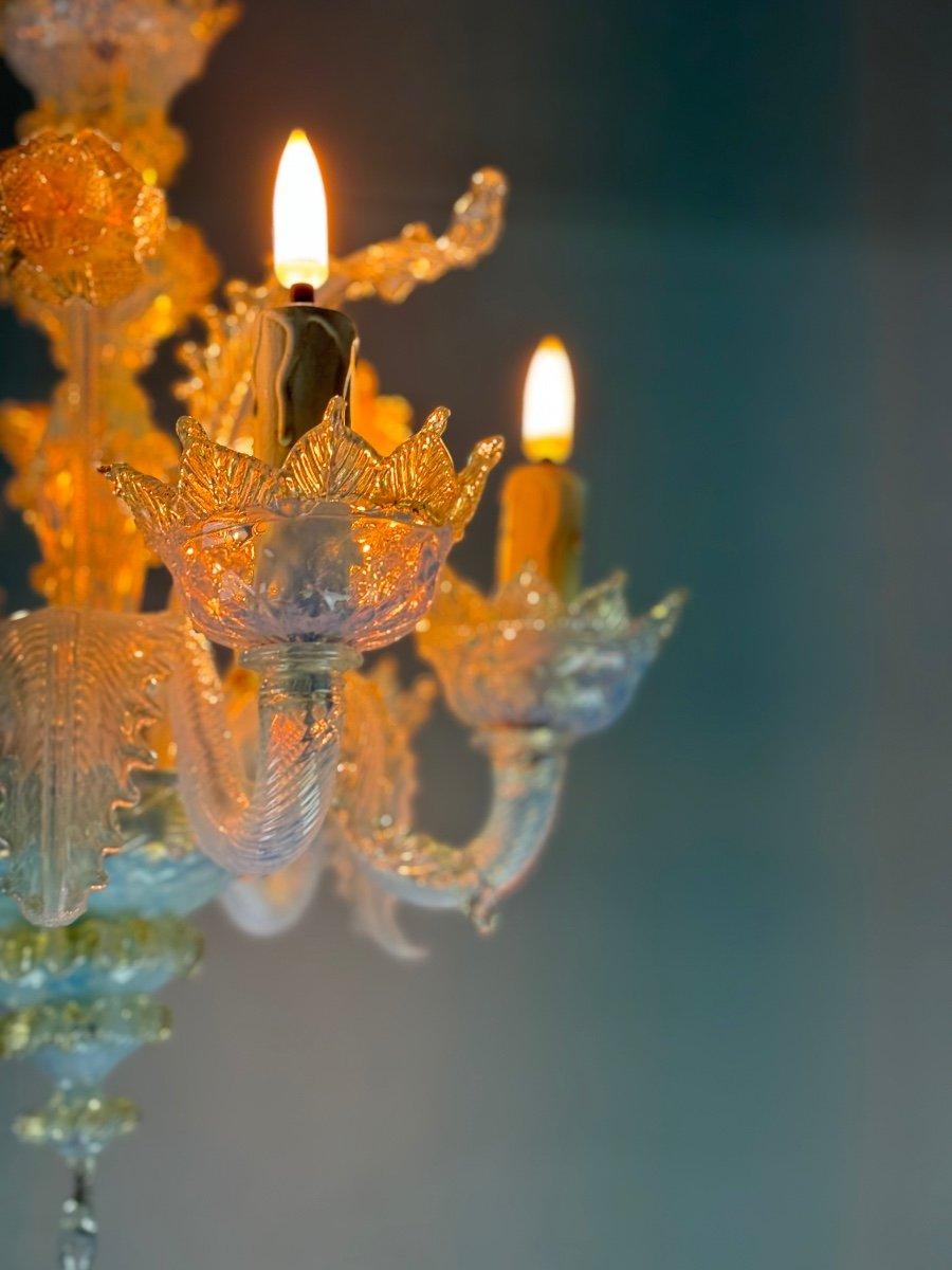 20th Century Small Venetian Chandelier In Opalescent Blue And Gold Murano Glass For Sale
