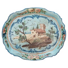 Piccolo vassoio veneziano del XVIII secolo in legno laccato azzurro
