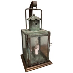 Antique Small Verdigirs Copper Lantern Table Lamp