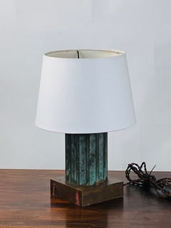 Small Verdigris Bronze and Brass Neoclassical Column Lamp