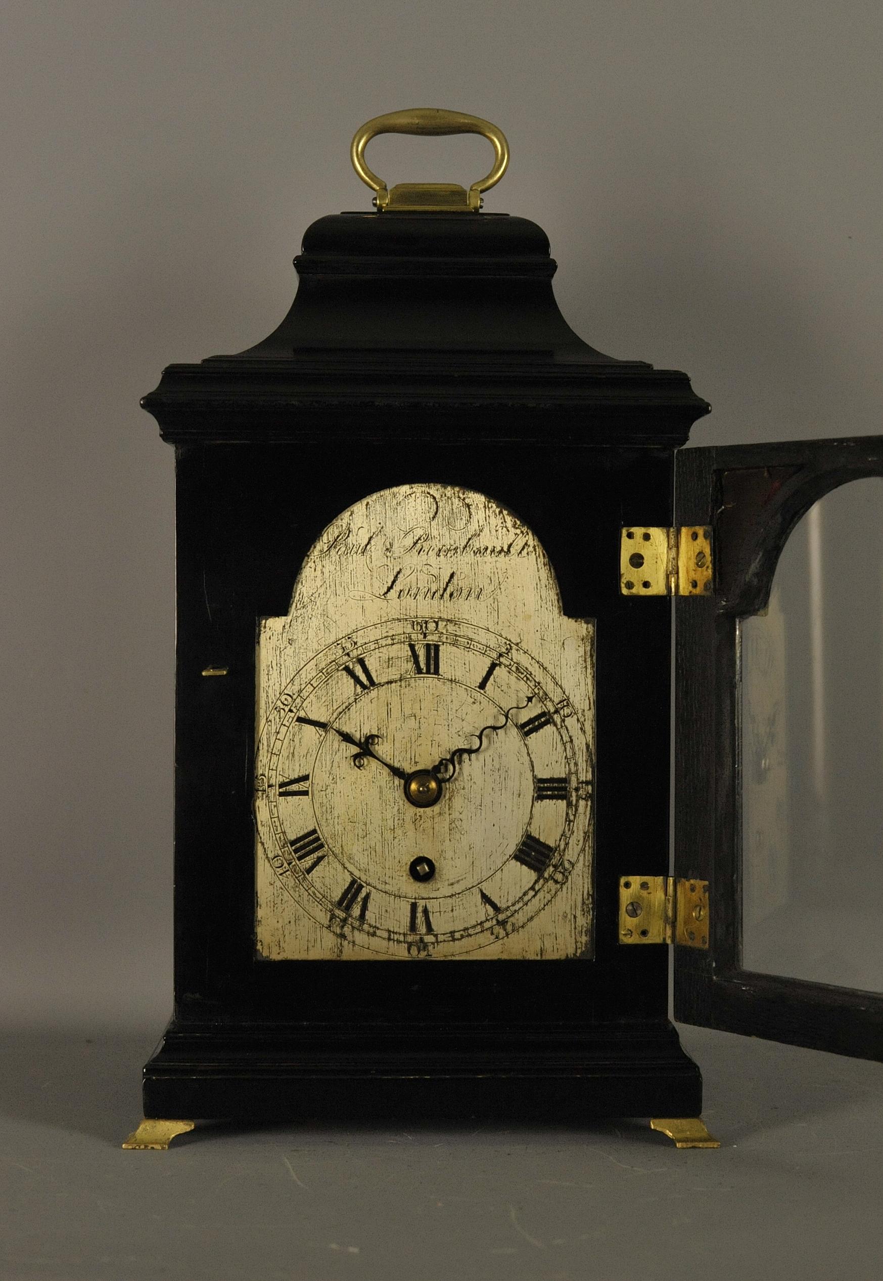 Ebony Small Verge Bracket Mantle Clock, Stephen Rimbault, London For Sale